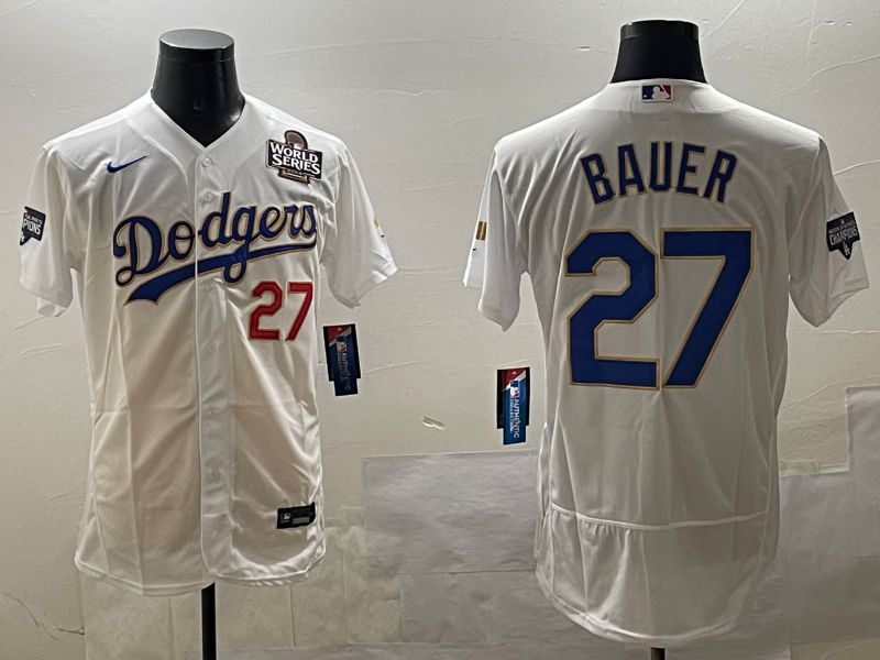 Men Los Angeles Dodgers #27 Bauer White Gold Elite 2025 Nike MLB Jersey style 9->los angeles dodgers->MLB Jersey